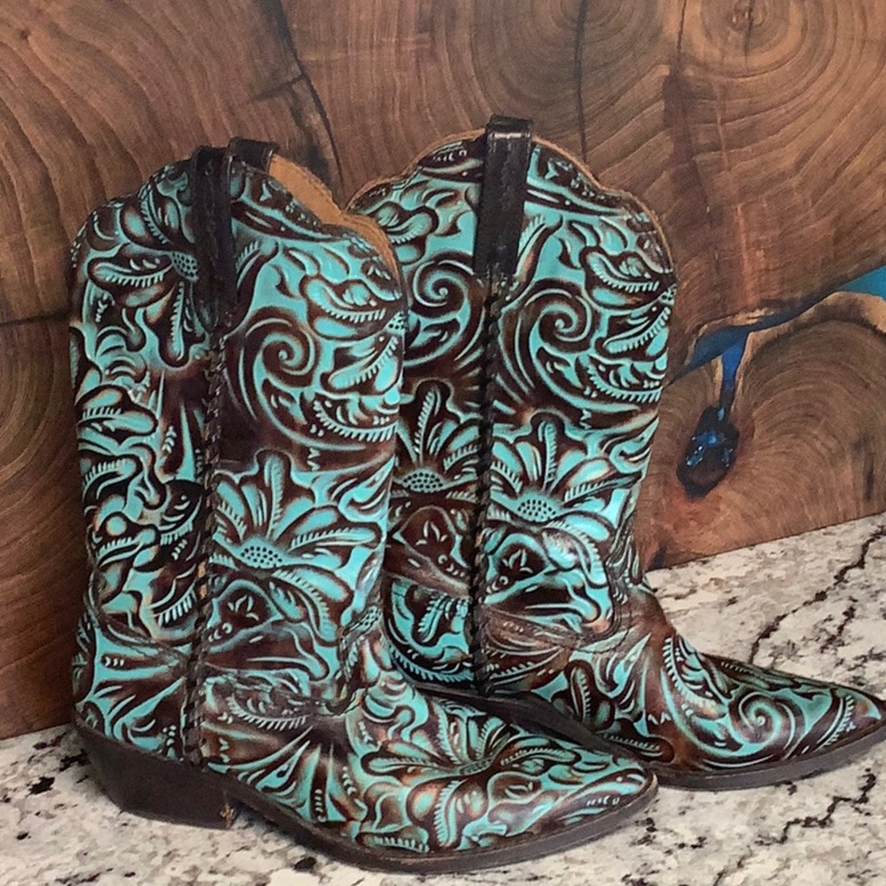 Patricia Nash turquoise and chocolate Heeled Boots - Picture 2 of 7